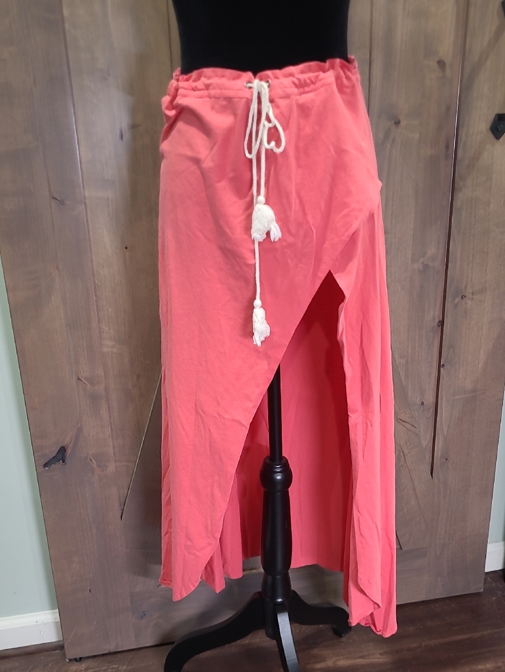 Echo Drawstring Beach Pool Coverup Skirt Coral S/M
